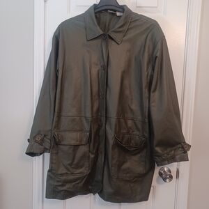 Vintage Newport News Olive Green 100% Leather Coat Plus Sz 3X /